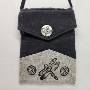 VTG Venus Imports 100% Silk Black Gray Butteryfly Mini Travel Crossbody Bag Purs